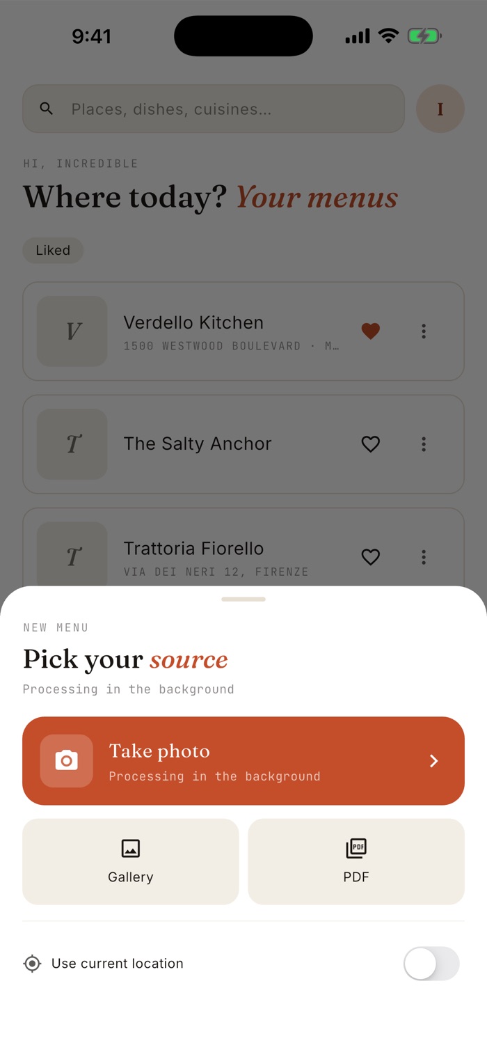 Add a menu in one tap